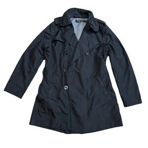 London Fog Womens Black Belted Trench Coat Long Sleeve Collared Sz M